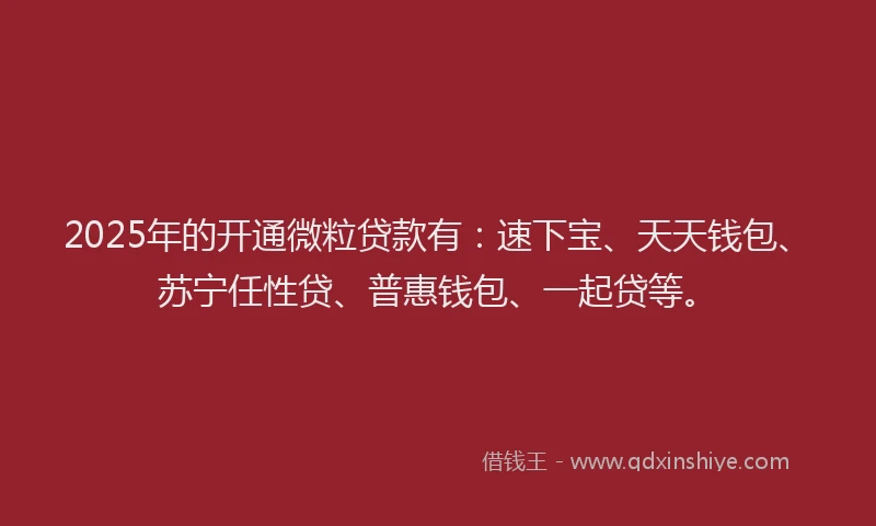 2025年的开通微粒贷款有：速下宝、天天钱包、苏宁任性贷、普惠钱包、一起贷等。