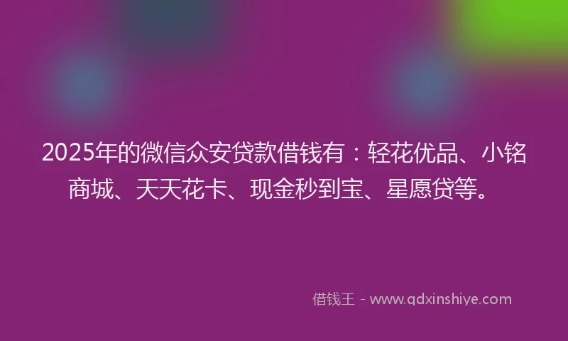 2025年的微信众安贷款借钱有：轻花优品、小铭商城、天天花卡、现金秒到宝、星愿贷等。