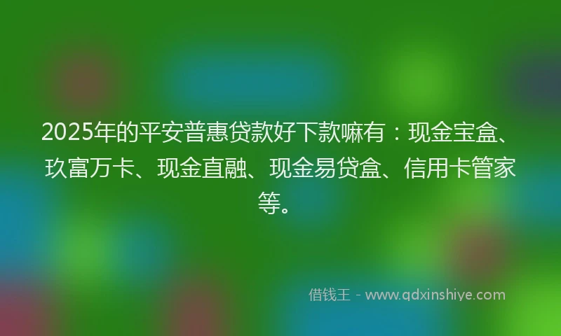 2025年的平安普惠贷款好下款嘛有：现金宝盒、玖富万卡、现金直融、现金易贷盒、信用卡管家等。