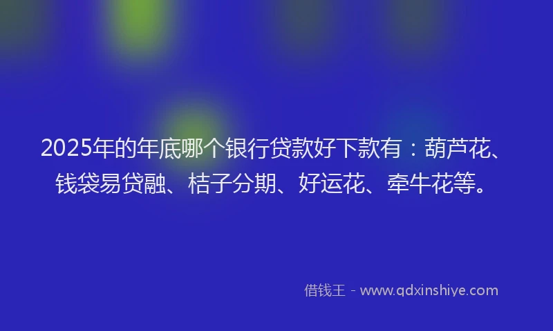2025年的年底哪个银行贷款好下款有：葫芦花、钱袋易贷融、桔子分期、好运花、牵牛花等。