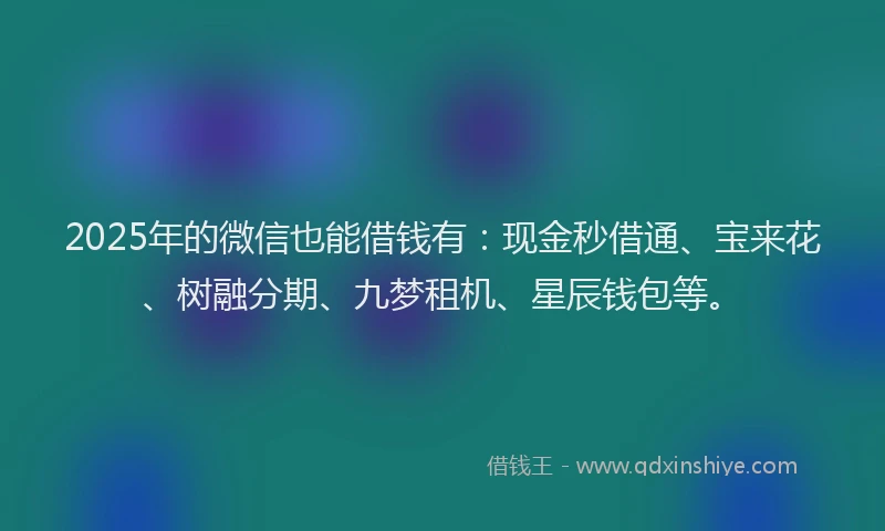 2025年的微信也能借钱有：现金秒借通、宝来花、树融分期、九梦租机、星辰钱包等。