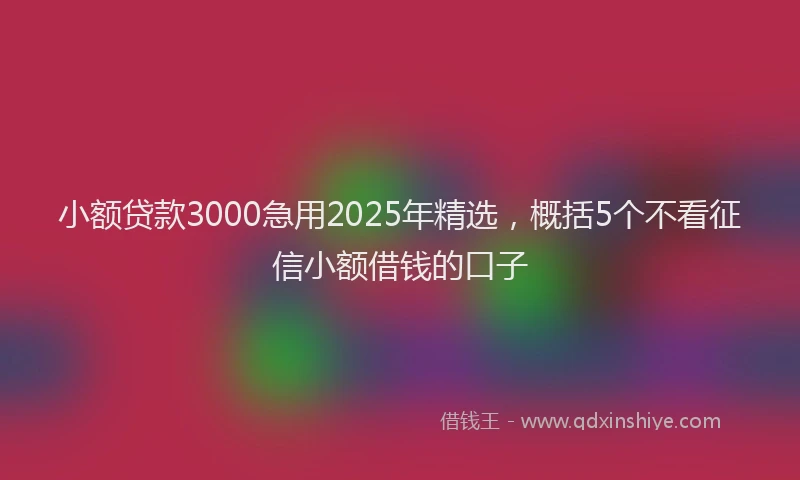 小额贷款3000急用2025年精选，概括5个不看征信小额借钱的口子