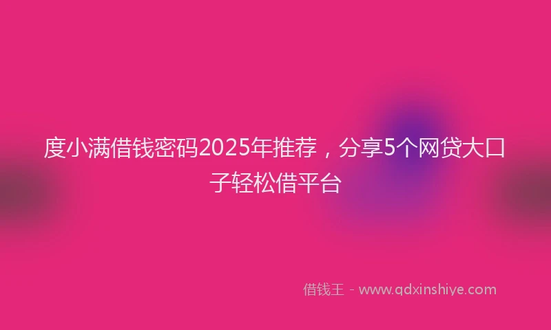 度小满借钱密码2025年推荐，分享5个网贷大口子轻松借平台