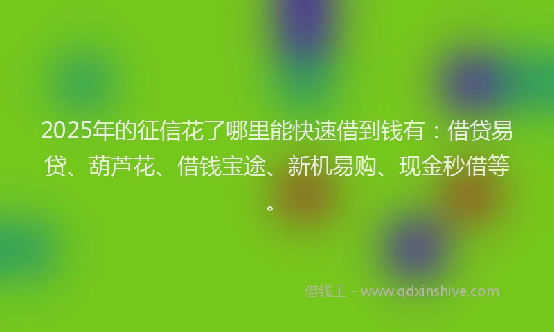 2025年的征信花了哪里能快速借到钱有：借贷易贷、葫芦花、借钱宝途、新机易购、现金秒借等。