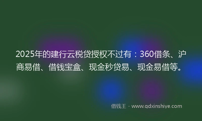 2025年的建行云税贷授权不过有：360借条、沪商易借、借钱宝盒、现金秒贷易、现金易借等。