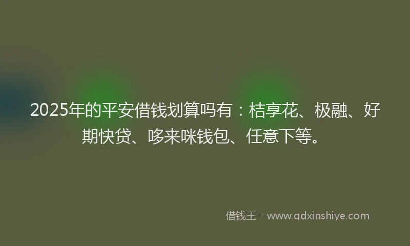 2025年的平安借钱划算吗有：桔享花、极融、好期快贷、哆来咪钱包、任意下等。