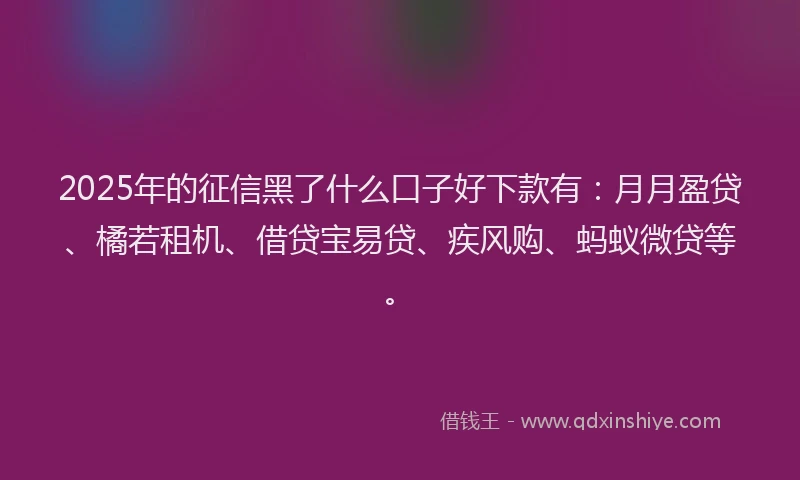 2025年的征信黑了什么口子好下款有：月月盈贷、橘若租机、借贷宝易贷、疾风购、蚂蚁微贷等。