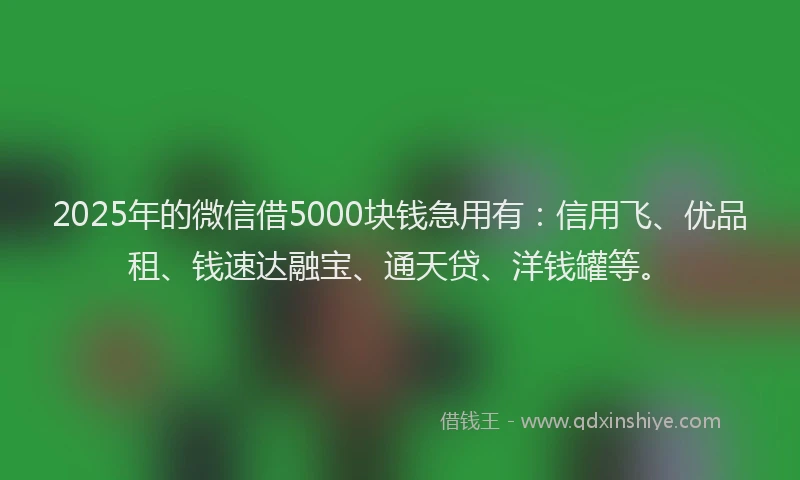 2025年的微信借5000块钱急用有：信用飞、优品租、钱速达融宝、通天贷、洋钱罐等。