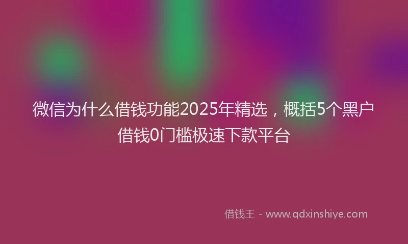 微信为什么借钱功能2025年精选，概括5个黑户借钱0门槛极速下款平台