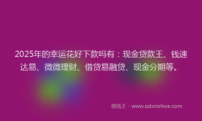 2025年的幸运花好下款吗有：现金贷款王、钱速达易、微微理财、借贷易融贷、现金分期等。