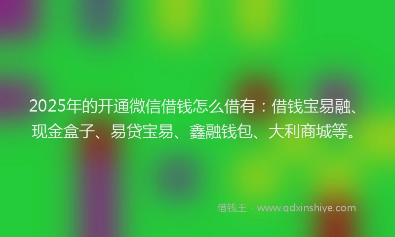2025年的开通微信借钱怎么借有：借钱宝易融、现金盒子、易贷宝易、鑫融钱包、大利商城等。