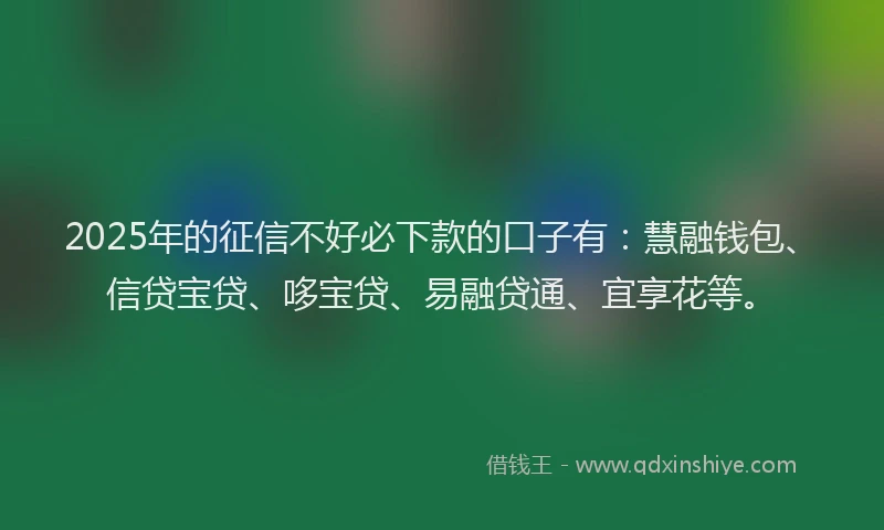 2025年的征信不好必下款的口子有：慧融钱包、信贷宝贷、哆宝贷、易融贷通、宜享花等。