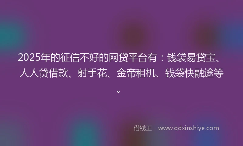 2025年的征信不好的网贷平台有：钱袋易贷宝、人人贷借款、射手花、金帝租机、钱袋快融途等。