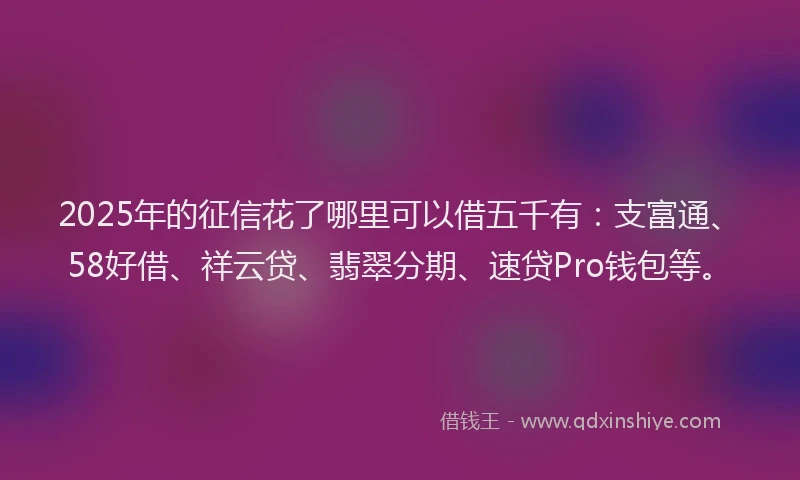 2025年的征信花了哪里可以借五千有：支富通、58好借、祥云贷、翡翠分期、速贷Pro钱包等。