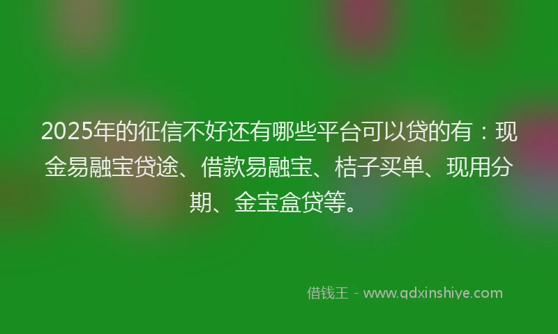 2025年的征信不好还有哪些平台可以贷的有：现金易融宝贷途、借款易融宝、桔子买单、现用分期、金宝盒贷等。