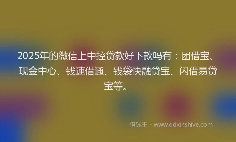 2025年的微信上中控贷款好下款吗有：团借宝、现金中心、钱速借通、钱袋快融贷宝、闪借易贷宝等。