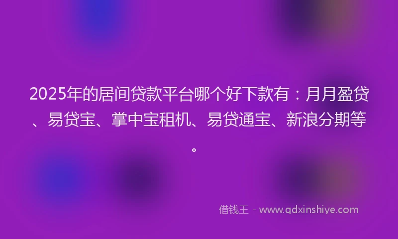 2025年的居间贷款平台哪个好下款有：月月盈贷、易贷宝、掌中宝租机、易贷通宝、新浪分期等。