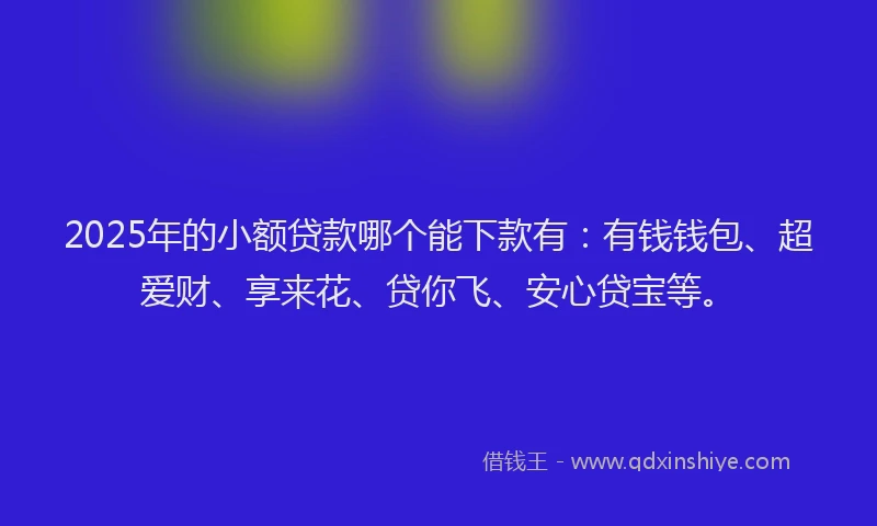 2025年的小额贷款哪个能下款有：有钱钱包、超爱财、享来花、贷你飞、安心贷宝等。