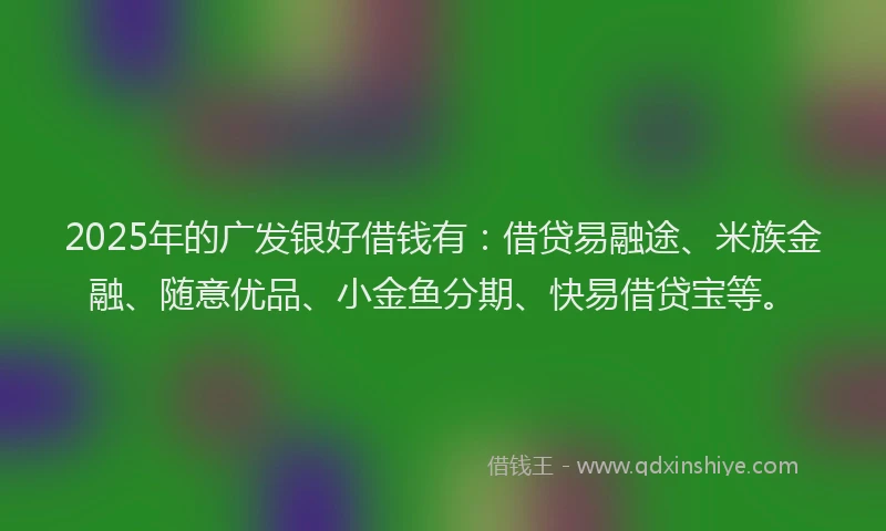 2025年的广发银好借钱有：借贷易融途、米族金融、随意优品、小金鱼分期、快易借贷宝等。