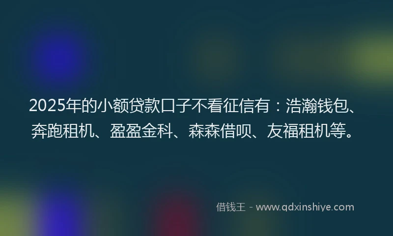 2025年的小额贷款口子不看征信有：浩瀚钱包、奔跑租机、盈盈金科、森森借呗、友福租机等。