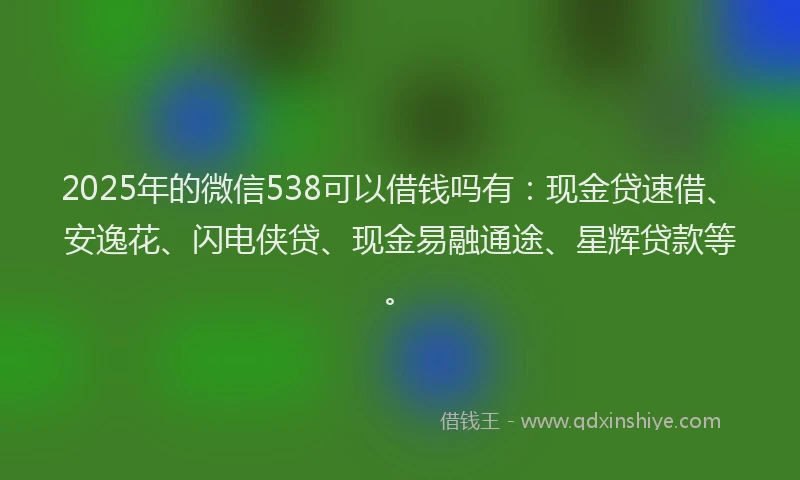 2025年的微信538可以借钱吗有：现金贷速借、安逸花、闪电侠贷、现金易融通途、星辉贷款等。