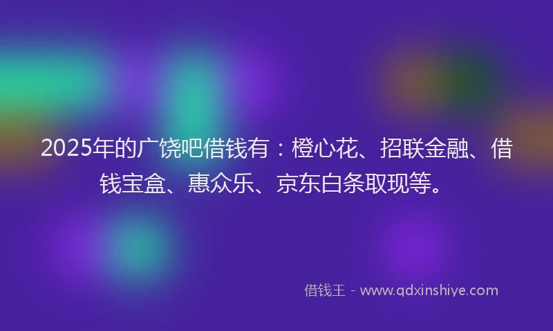 2025年的广饶吧借钱有：橙心花、招联金融、借钱宝盒、惠众乐、京东白条取现等。