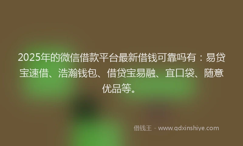 2025年的微信借款平台最新借钱可靠吗有：易贷宝速借、浩瀚钱包、借贷宝易融、宜口袋、随意优品等。