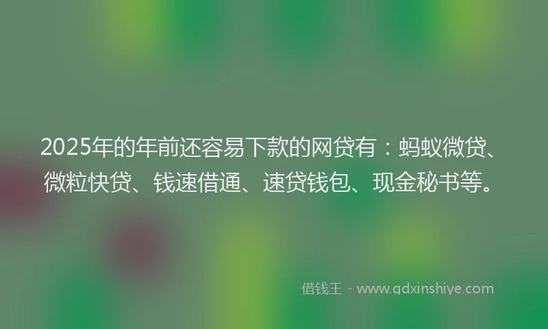 2025年的年前还容易下款的网贷有：蚂蚁微贷、微粒快贷、钱速借通、速贷钱包、现金秘书等。