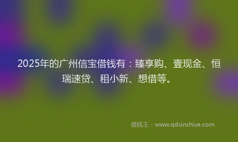 2025年的广州信宝借钱有：臻享购、壹现金、恒瑞速贷、租小新、想借等。