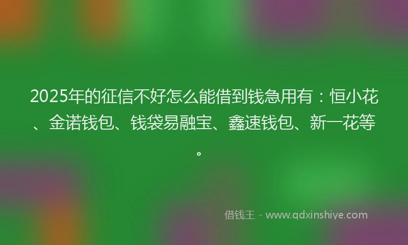 2025年的征信不好怎么能借到钱急用有：恒小花、金诺钱包、钱袋易融宝、鑫速钱包、新一花等。
