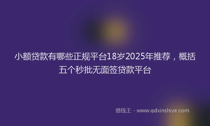 小额贷款有哪些正规平台18岁2025年推荐，概括五个秒批无面签贷款平台