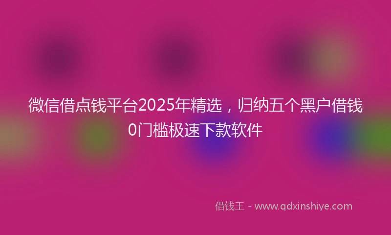 微信借点钱平台2025年精选，归纳五个黑户借钱0门槛极速下款软件
