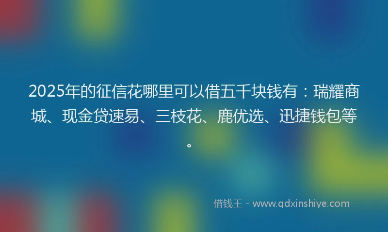 2025年的征信花哪里可以借五千块钱有：瑞耀商城、现金贷速易、三枝花、鹿优选、迅捷钱包等。
