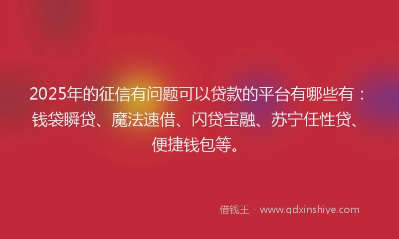 2025年的征信有问题可以贷款的平台有哪些有：钱袋瞬贷、魔法速借、闪贷宝融、苏宁任性贷、便捷钱包等。