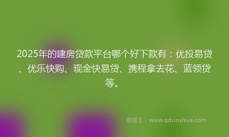 2025年的建房贷款平台哪个好下款有：优投易贷、优乐快购、现金快易贷、携程拿去花、蓝领贷等。