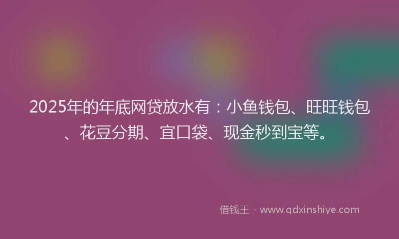 2025年的年底网贷放水有：小鱼钱包、旺旺钱包、花豆分期、宜口袋、现金秒到宝等。