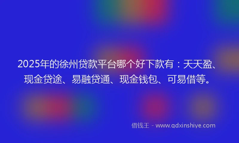 2025年的徐州贷款平台哪个好下款有：天天盈、现金贷途、易融贷通、现金钱包、可易借等。