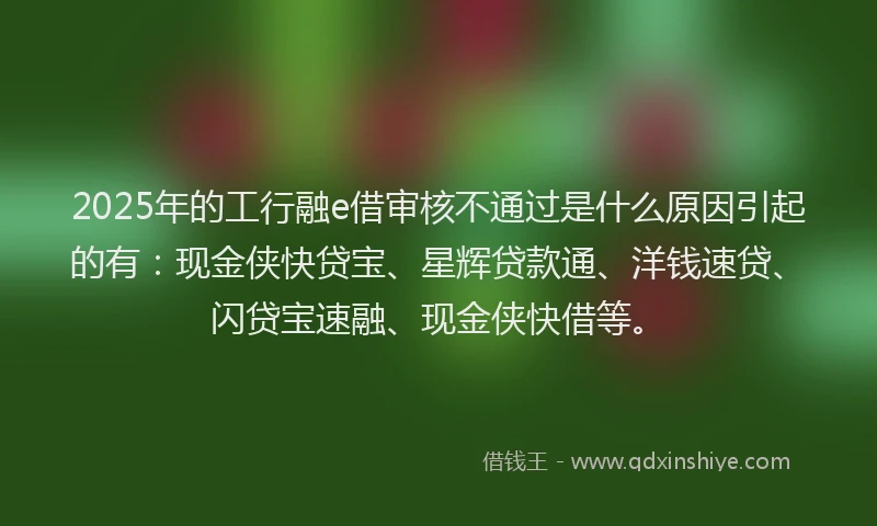 2025年的工行融e借审核不通过是什么原因引起的有：现金侠快贷宝、星辉贷款通、洋钱速贷、闪贷宝速融、现金侠快借等。