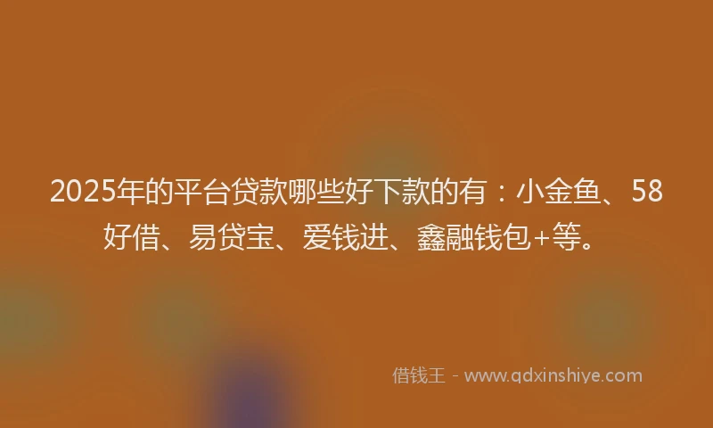 2025年的平台贷款哪些好下款的有：小金鱼、58好借、易贷宝、爱钱进、鑫融钱包+等。