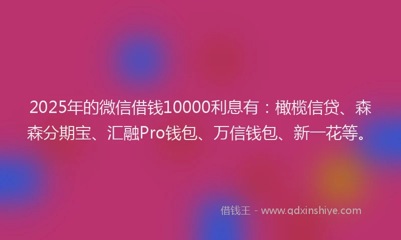 2025年的微信借钱10000利息有：橄榄信贷、森森分期宝、汇融Pro钱包、万信钱包、新一花等。