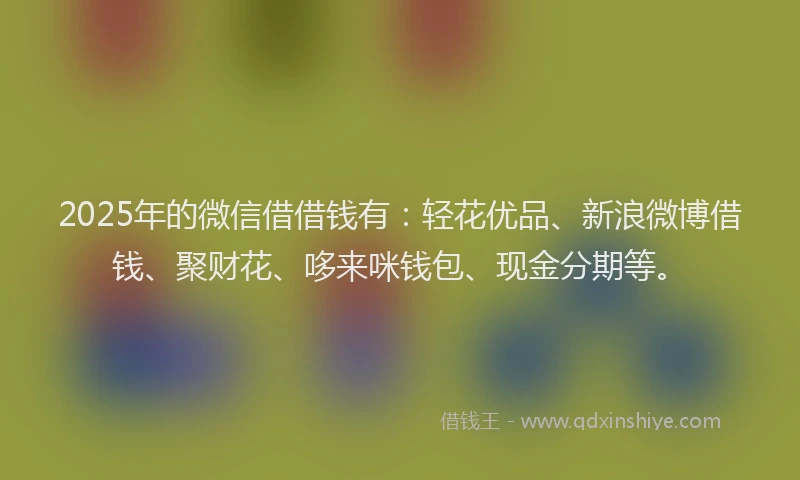 2025年的微信借借钱有：轻花优品、新浪微博借钱、聚财花、哆来咪钱包、现金分期等。