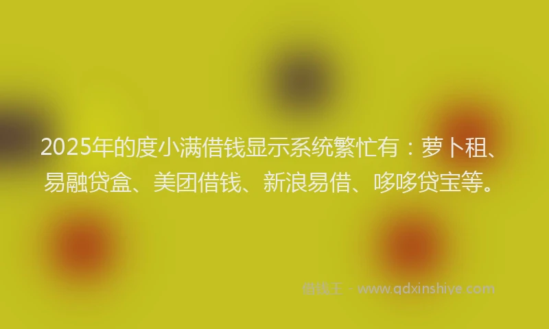 2025年的度小满借钱显示系统繁忙有：萝卜租、易融贷盒、美团借钱、新浪易借、哆哆贷宝等。