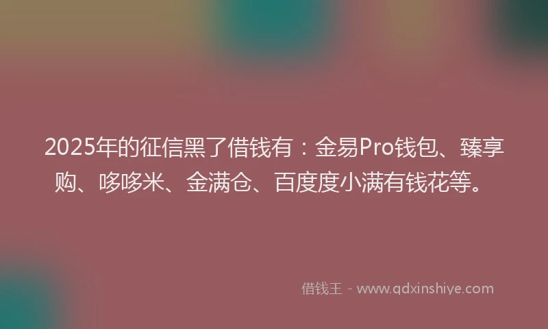 2025年的征信黑了借钱有：金易Pro钱包、臻享购、哆哆米、金满仓、百度度小满有钱花等。