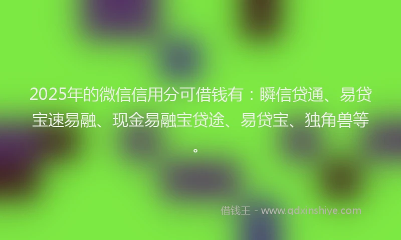 2025年的微信信用分可借钱有：瞬信贷通、易贷宝速易融、现金易融宝贷途、易贷宝、独角兽等。