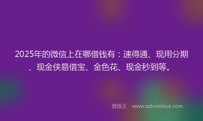 2025年的微信上在哪借钱有：速得通、现用分期、现金侠易借宝、金色花、现金秒到等。
