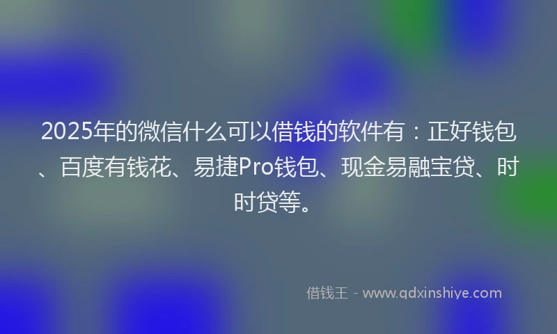 2025年的微信什么可以借钱的软件有：正好钱包、百度有钱花、易捷Pro钱包、现金易融宝贷、时时贷等。