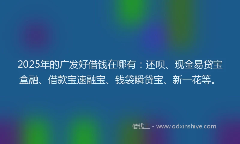 2025年的广发好借钱在哪有：还呗、现金易贷宝盒融、借款宝速融宝、钱袋瞬贷宝、新一花等。