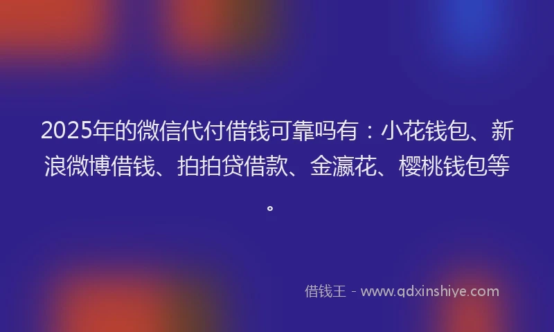 2025年的微信代付借钱可靠吗有：小花钱包、新浪微博借钱、拍拍贷借款、金瀛花、樱桃钱包等。