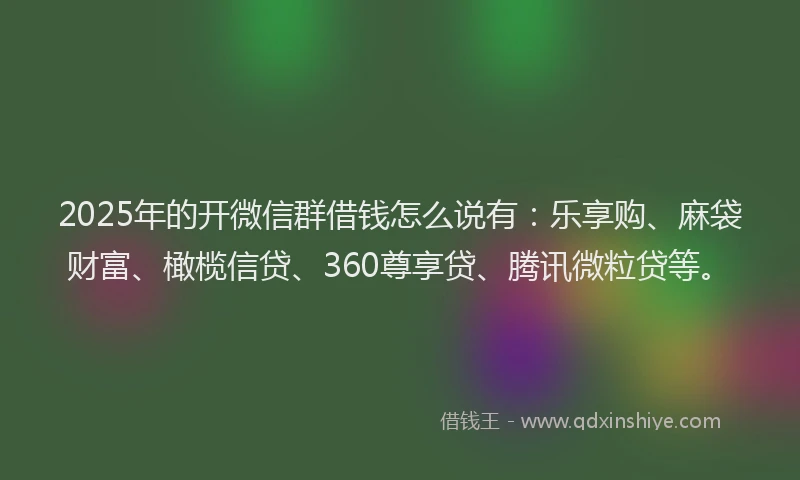 2025年的开微信群借钱怎么说有:乐享购、麻袋财富、橄榄信贷、360尊享贷、腾讯微粒贷等。