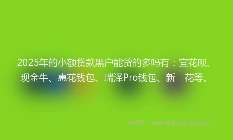 2025年的小额贷款黑户能贷的多吗有：宜花呗、现金牛、惠花钱包、瑞泽Pro钱包、新一花等。
